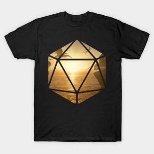 Geometric D20 Dragon Landscape Print T-Shirt